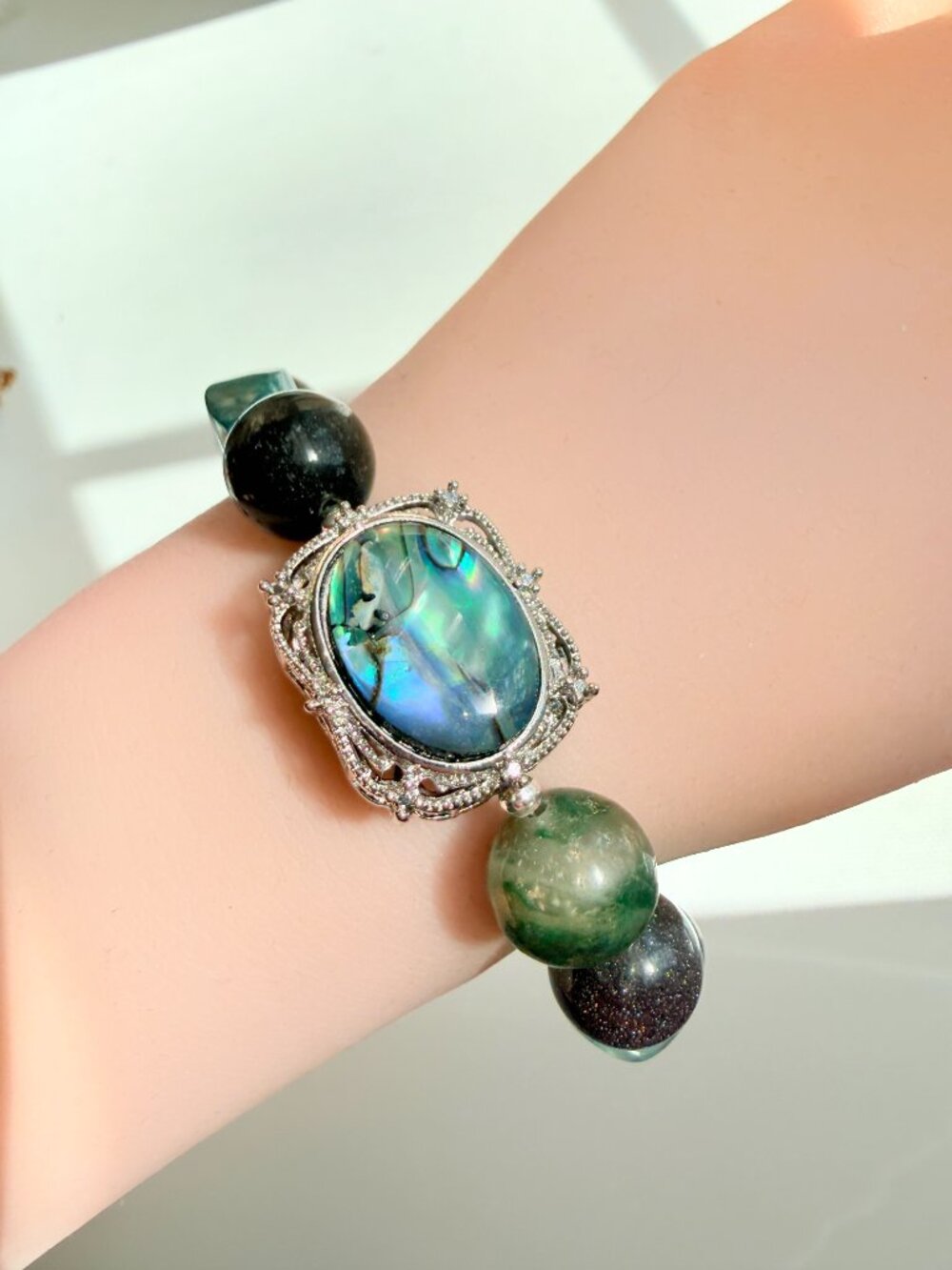 Abalone Shell Statement Bracelet Green Crystal Bracelet
